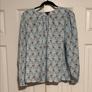 Ann Taylor Floral Blouse - Light Blue and Red
